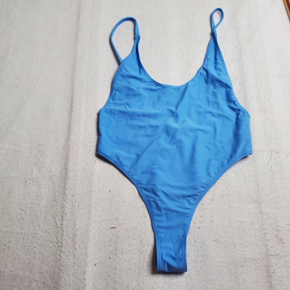 Fabletics Womens Low Back One-Piece Swimsuit Island Escape Blue Low Back Size L